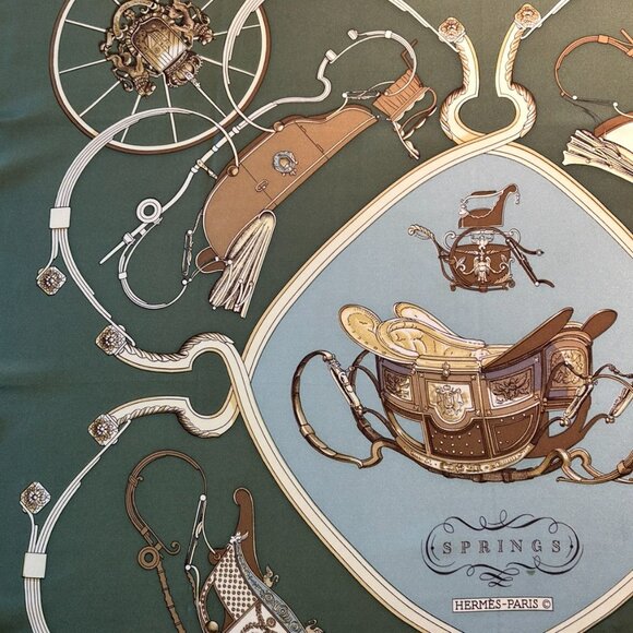 Vintage Hermes Springs Green Tones Silk Scarf designed by Phillipe Ledoux - Picture 9 of 16